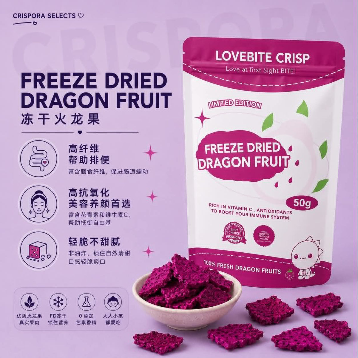 Freeze-Dried Dragon Fruit